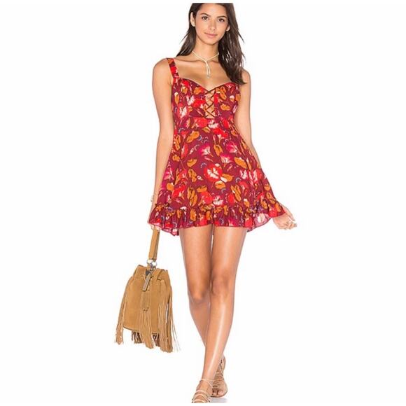 Free People Dresses & Skirts - Free People Intimately Free Lattice Lovers Floral Mini Dress Red Medium